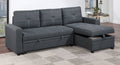 Poundex F8535 2 pc charcoal polyfiber sectional sofa set pull out sleep area pop up reversible storage chaise