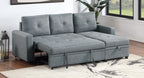 Poundex F8536 2 pc black grey polyfiber sectional sofa set pull out sleep area pop up reversible storage chaise