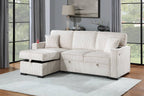Poundex F8544 2 pc beige corduroy fabric sectional sofa with reversible storage chaise and pop up sleep area