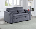Poundex F8547 Dark grey corduroy fabric sofa set pull out sleep area folding back cup holders and USB ports in arms