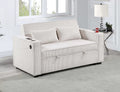 Poundex F8548 Beige corduroy fabric sofa set pull out sleep area folding back cup holders and USB ports in arms