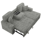 Poundex F8551 2 pc Smoke grey corduroy fabric sectional sofa with pop up sleep area and storage chaise drop down tray table