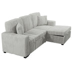 Poundex F8552 2 pc Ash grey corduroy fabric sectional sofa with pop up sleep area and storage chaise drop down tray table