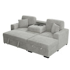 Poundex F8552 2 pc Ash grey corduroy fabric sectional sofa with pop up sleep area and storage chaise drop down tray table