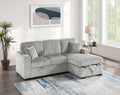 Poundex F8552 2 pc Ash grey corduroy fabric sectional sofa with pop up sleep area and storage chaise drop down tray table