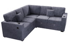 Poundex F8555 3 pc Dark grey corduroy fabric sectional sofa with pop up sleep area and storage love seat cup holders and USB charging