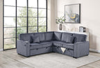 Poundex F8555 3 pc Dark grey corduroy fabric sectional sofa with pop up sleep area and storage love seat cup holders and USB charging