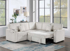 Poundex F8556 3 pc Beige corduroy fabric sectional sofa with pop up sleep area and storage love seat cup holders and USB charging
