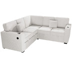 Poundex F8556 3 pc Beige corduroy fabric sectional sofa with pop up sleep area and storage love seat cup holders and USB charging