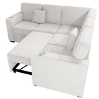 Poundex F8556 3 pc Beige corduroy fabric sectional sofa with pop up sleep area and storage love seat cup holders and USB charging