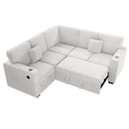 Poundex F8556 3 pc Beige corduroy fabric sectional sofa with pop up sleep area and storage love seat cup holders and USB charging