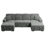 Poundex F8557 3 pc Smoke grey corduroy fabric sectional sofa with double storage chaise and pop up sleep area in center