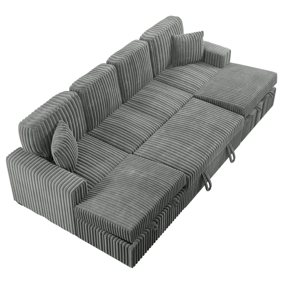 Poundex F8557 3 pc Smoke grey corduroy fabric sectional sofa with double storage chaise and pop up sleep area in center