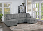 Poundex F8557 3 pc Smoke grey corduroy fabric sectional sofa with double storage chaise and pop up sleep area in center
