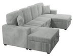 Poundex F8558 3 pc Ash grey corduroy fabric sectional sofa with double storage chaise and pop up sleep area in center