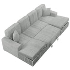 Poundex F8558 3 pc Ash grey corduroy fabric sectional sofa with double storage chaise and pop up sleep area in center