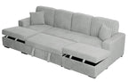 Poundex F8558 3 pc Ash grey corduroy fabric sectional sofa with double storage chaise and pop up sleep area in center