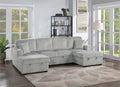 Poundex F8558 3 pc Ash grey corduroy fabric sectional sofa with double storage chaise and pop up sleep area in center
