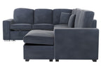 Poundex F8559 4 pc Dark grey corduroy fabric sectional sofa with storage chaise and love seat and pop up sleep area in center USB charging