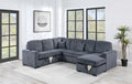 Poundex F8559 4 pc Dark grey corduroy fabric sectional sofa with storage chaise and love seat and pop up sleep area in center USB charging