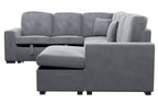 Poundex F8560 4 pc Fog grey corduroy fabric sectional sofa with storage chaise and love seat and pop up sleep area in center USB charging