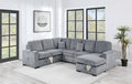 Poundex F8560 4 pc Fog grey corduroy fabric sectional sofa with storage chaise and love seat and pop up sleep area in center USB charging