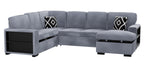 Poundex F8561 4 pc Grey boucle fabric sectional sofa with storage chaise and love seat and pop up sleep area in center drop down tray tables