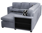 Poundex F8561 4 pc Grey boucle fabric sectional sofa with storage chaise and love seat and pop up sleep area in center drop down tray tables
