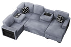 Poundex F8561 4 pc Grey boucle fabric sectional sofa with storage chaise and love seat and pop up sleep area in center drop down tray tables