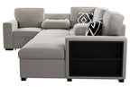 Poundex F8562 4 pc Beige boucle fabric sectional sofa with storage chaise and love seat and pop up sleep area in center drop down tray tables