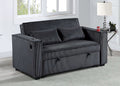 Poundex F8568 Black corduroy fabric sofa set pull out sleep area folding back cup holders and USB ports in arms