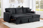 Poundex F8572 2 pc black corduroy sectional sofa set pull out sleep area with reversible pop up storage chaise cup holders and USB ports