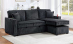 Poundex F8572 2 pc black corduroy sectional sofa set pull out sleep area with reversible pop up storage chaise cup holders and USB ports