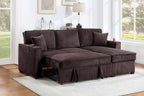 Poundex F8573 2 pc chocolate corduroy sectional sofa set pull out sleep area with reversible pop up storage chaise cup holders and USB ports