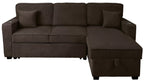 Poundex F8573 2 pc chocolate corduroy sectional sofa set pull out sleep area with reversible pop up storage chaise cup holders and USB ports