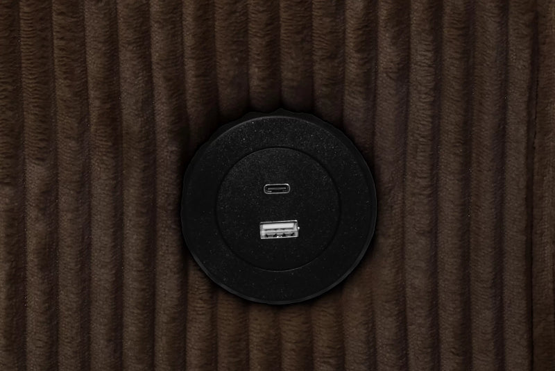 Poundex F8573 2 pc chocolate corduroy sectional sofa set pull out sleep area with reversible pop up storage chaise cup holders and USB ports