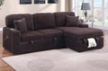 Poundex F8575 2 pc Coffee brown fur like corduroy fabric sectional sofa with pop up sleep area and storage chaise drop down tray table USB ports