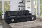 Poundex F8578 3 pc Black fur like corduroy fabric sectional sofa with double storage chaise and pop up sleep area in center