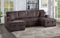 Poundex F8579 3 pc Chocolate brown fur like corduroy fabric sectional sofa with double storage chaise and pop up sleep area in center