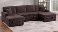 Poundex F8581 3 pc Chocolate brown corduroy fabric sectional sofa with double storage chaise and pop up sleep area in center