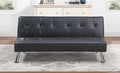 Poundex F8586 black faux leather folding sofa futon bed with chrome legs tufted upholstery USB charging ports