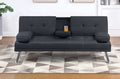 Poundex F8595 Black linen like fabric folding sofa futon bed with fold down cup holder arm and side arms