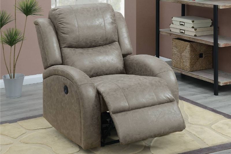 Poundex F86022 Joy Kona stone leather like fabric power motion recliner with USB power plug on side