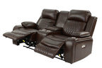 Poundex F86403-02 2 pc Diligent power motion brown leatherette sofa and love seat set power headrests