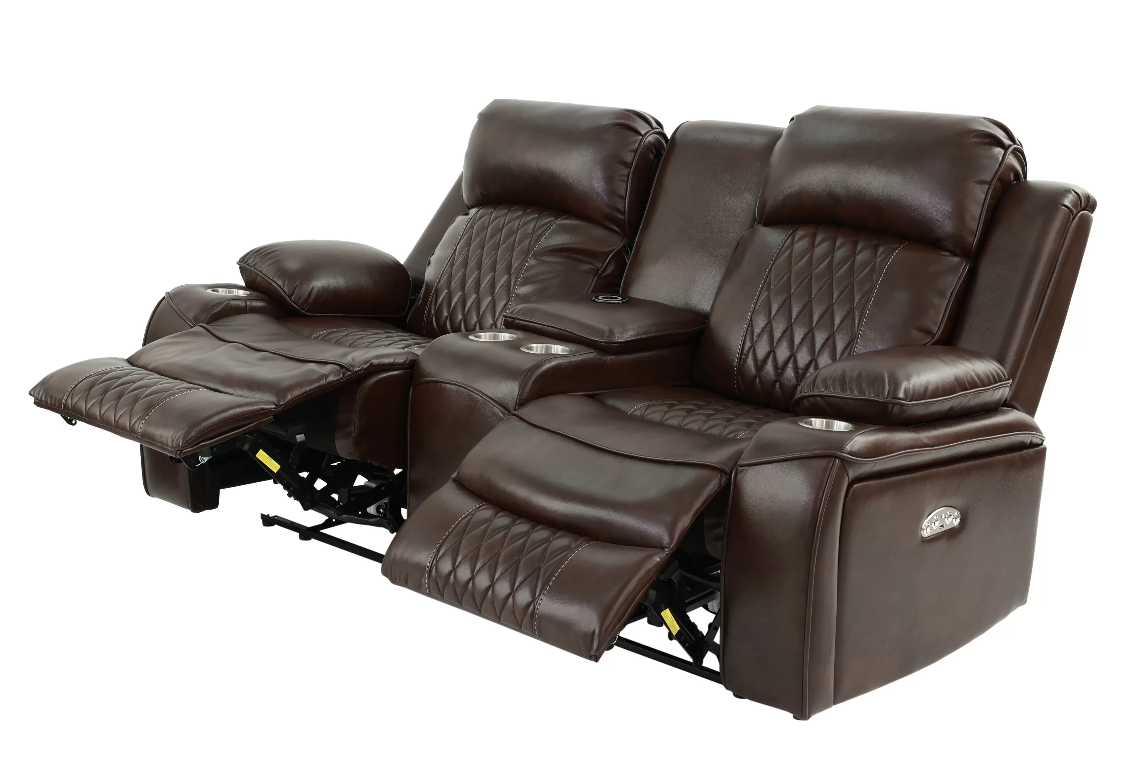 Poundex F86403-02 2 pc Diligent power motion brown leatherette sofa and love seat set power headrests