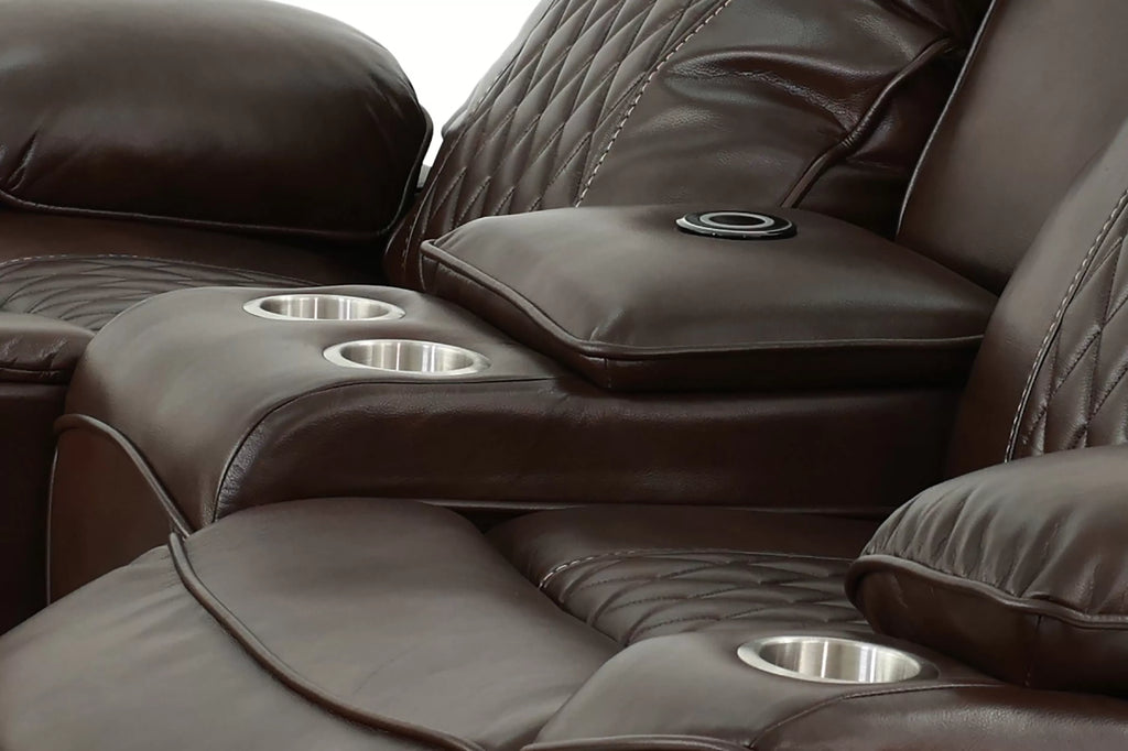 Poundex F86403-02 2 pc Diligent power motion brown leatherette sofa and love seat set power headrests