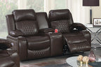 Poundex F86403-02 2 pc Diligent power motion brown leatherette sofa and love seat set power headrests