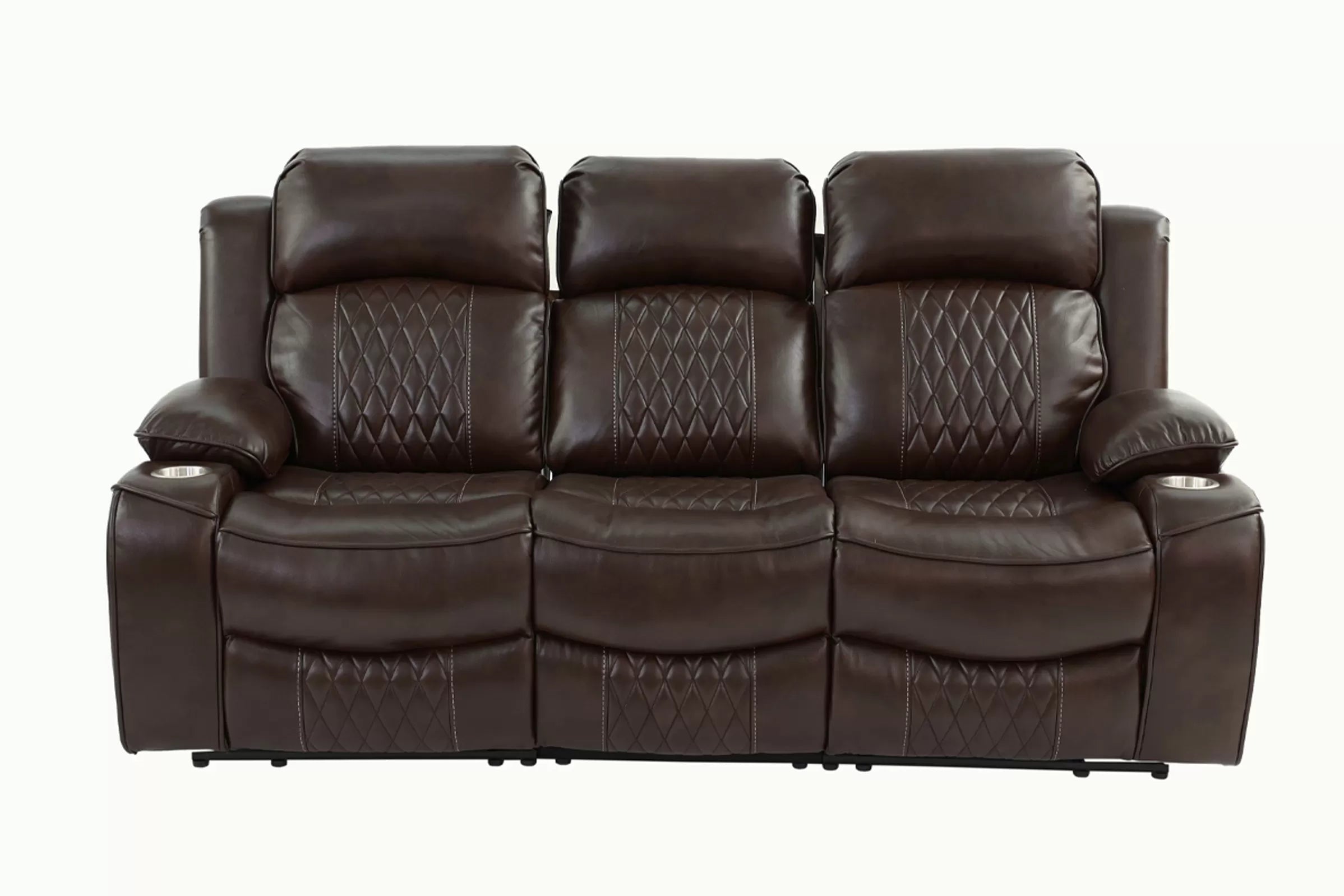 Poundex F86403-02 2 pc Diligent power motion brown leatherette sofa and love seat set power headrests