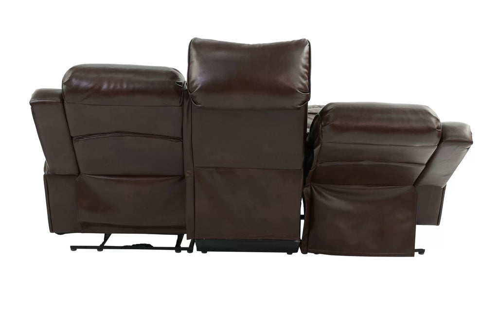 Poundex F86403-02 2 pc Diligent power motion brown leatherette sofa and love seat set power headrests
