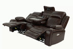 Poundex F86403-02 2 pc Diligent power motion brown leatherette sofa and love seat set power headrests